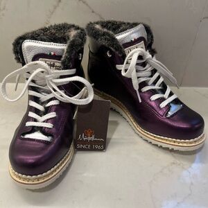 🆕 La Montelliana Italian Leather Boots Fur Lined Purple Silver Metallic Sz. 38 7